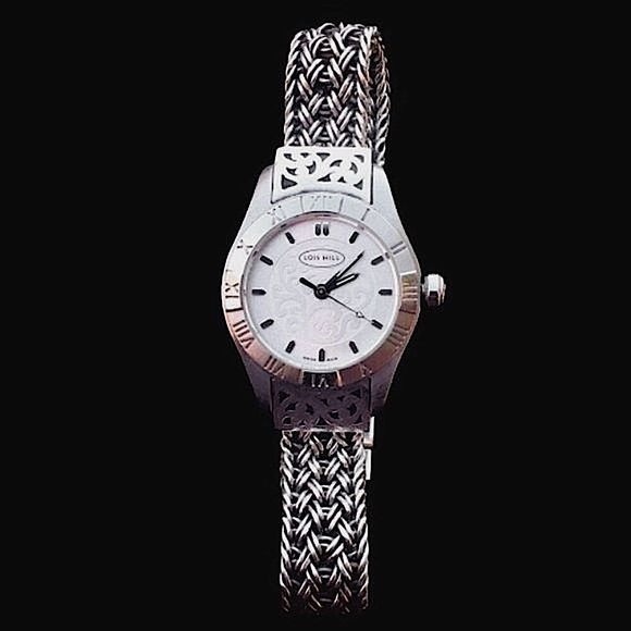 LOIS HILL White Round Face Watch Sterling Silver Bracelet & Roman Numeral Bezel - Picture 8 of 16